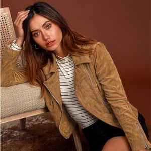 Lulus Suede with Love Tan Suede Moto Jacket XS